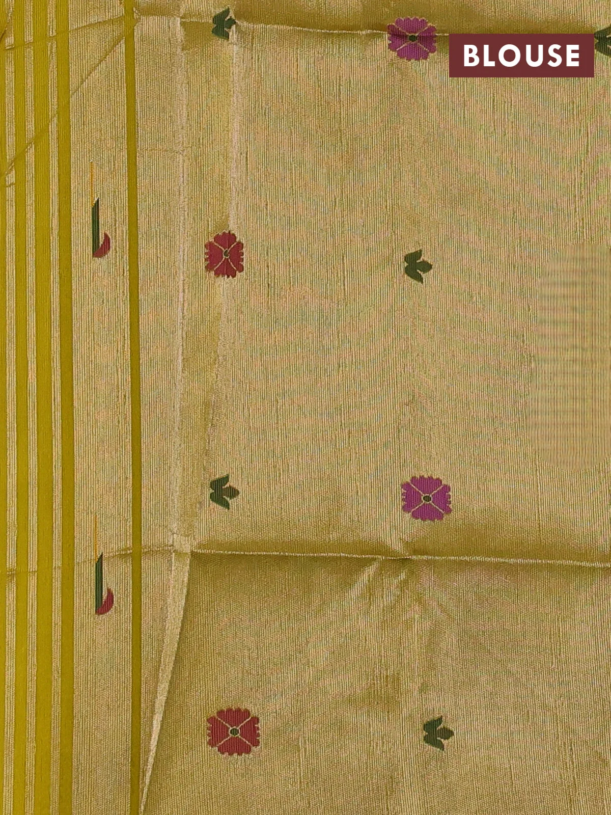 Semi Paithani Floral Thread Woven Saree - Mustard Green